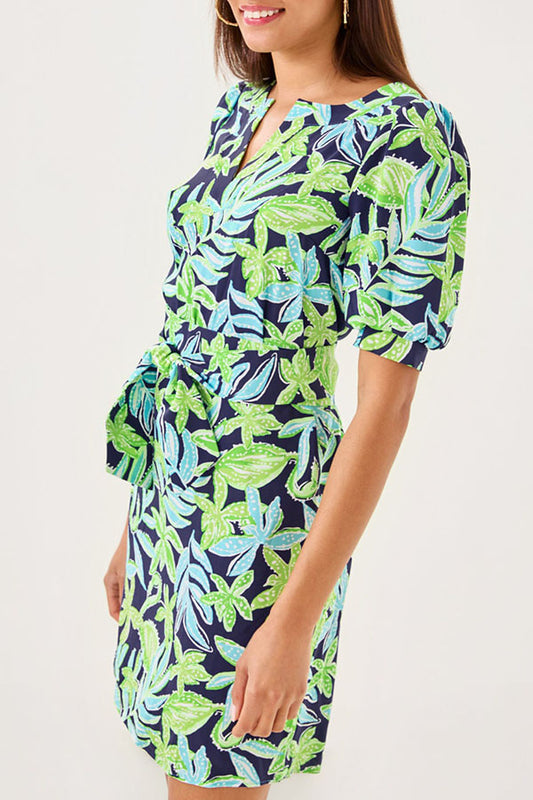 Leaf Patterned Belt Dress