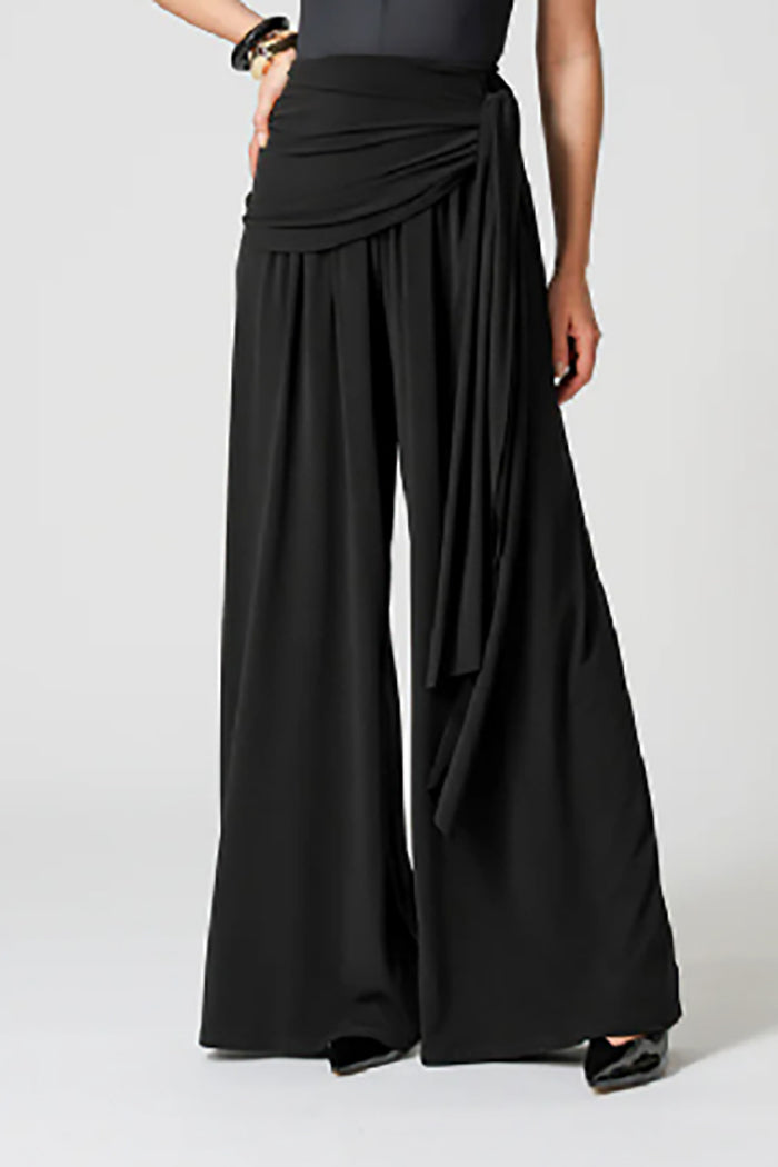 Side Sash Detail Black Wide-Leg Trousers
