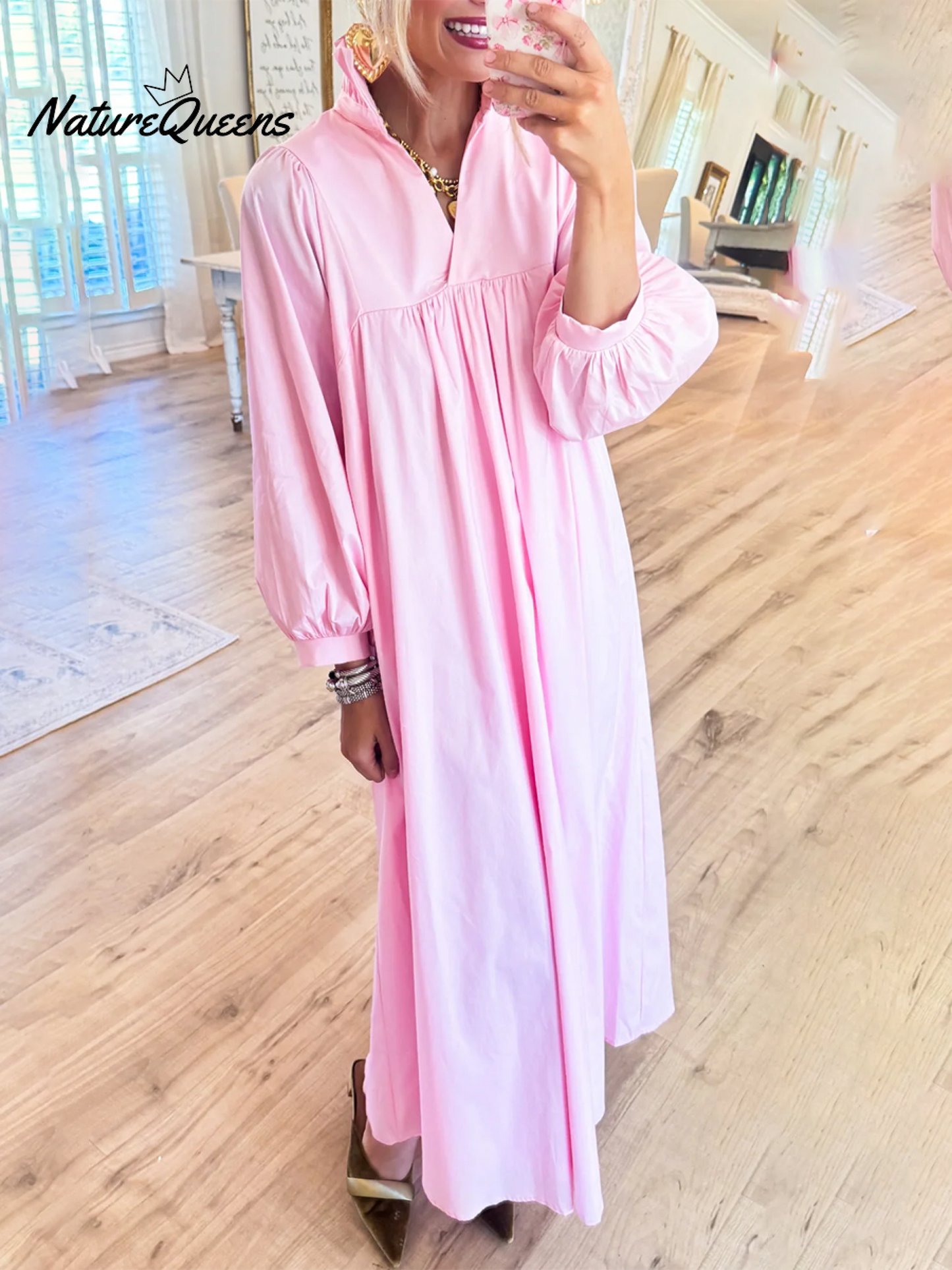 Women's Lace Stand Collar Loose Cotton Dress