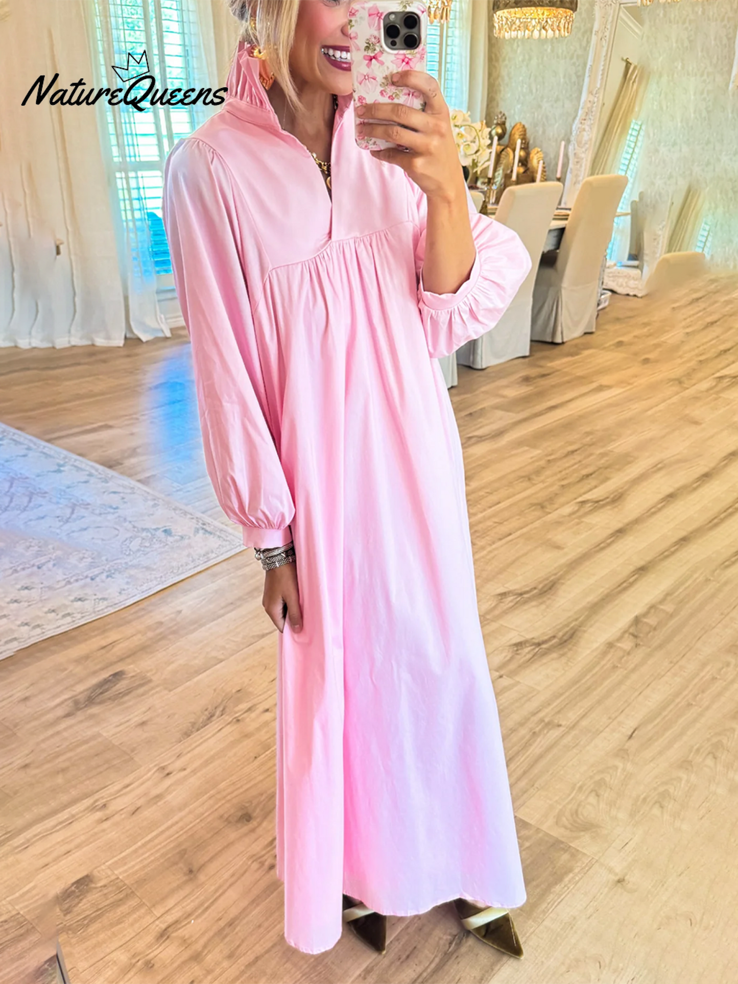 Women's Lace Stand Collar Loose Cotton Dress