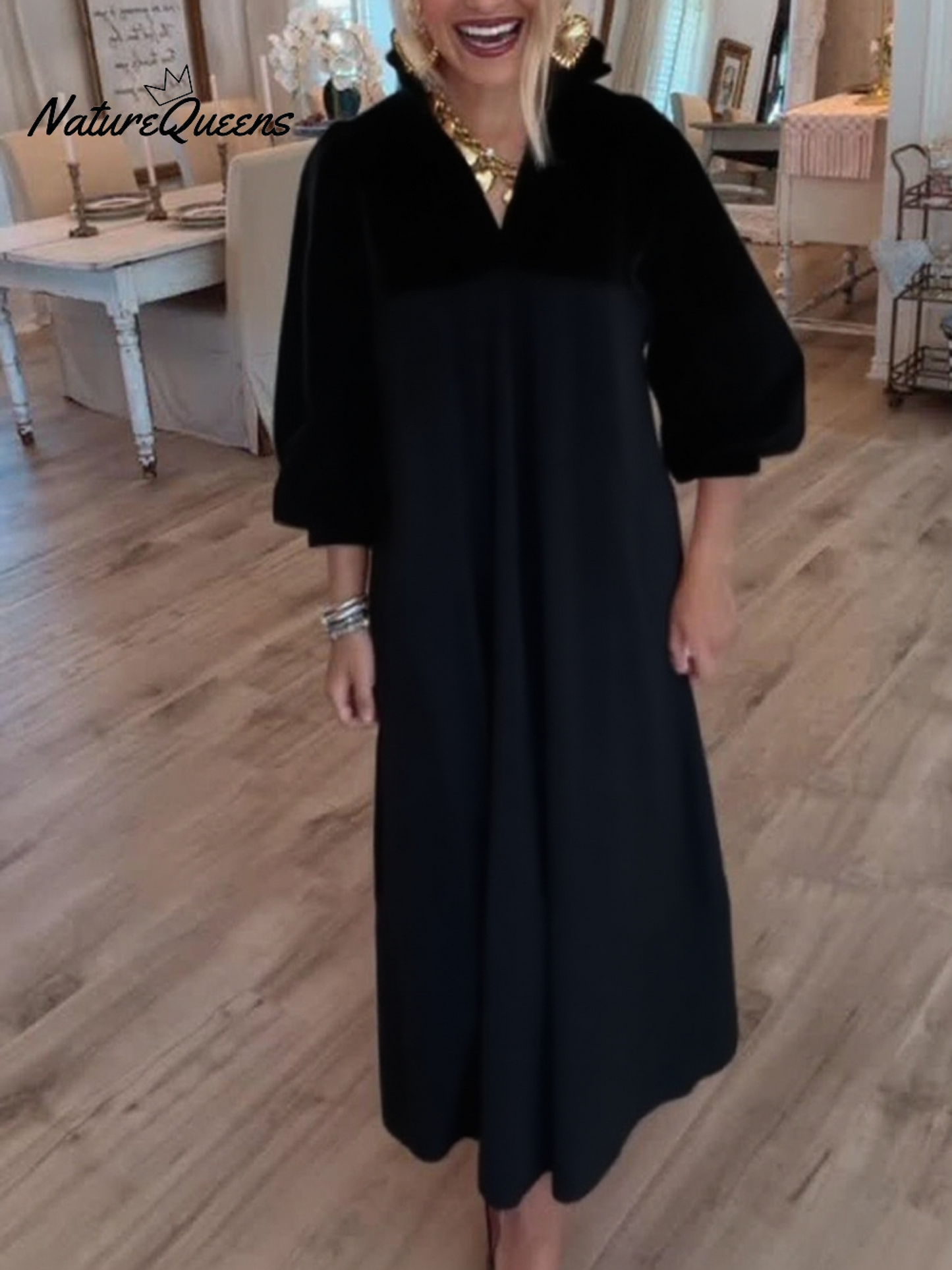 Women's Lace Stand Collar Loose Cotton Dress