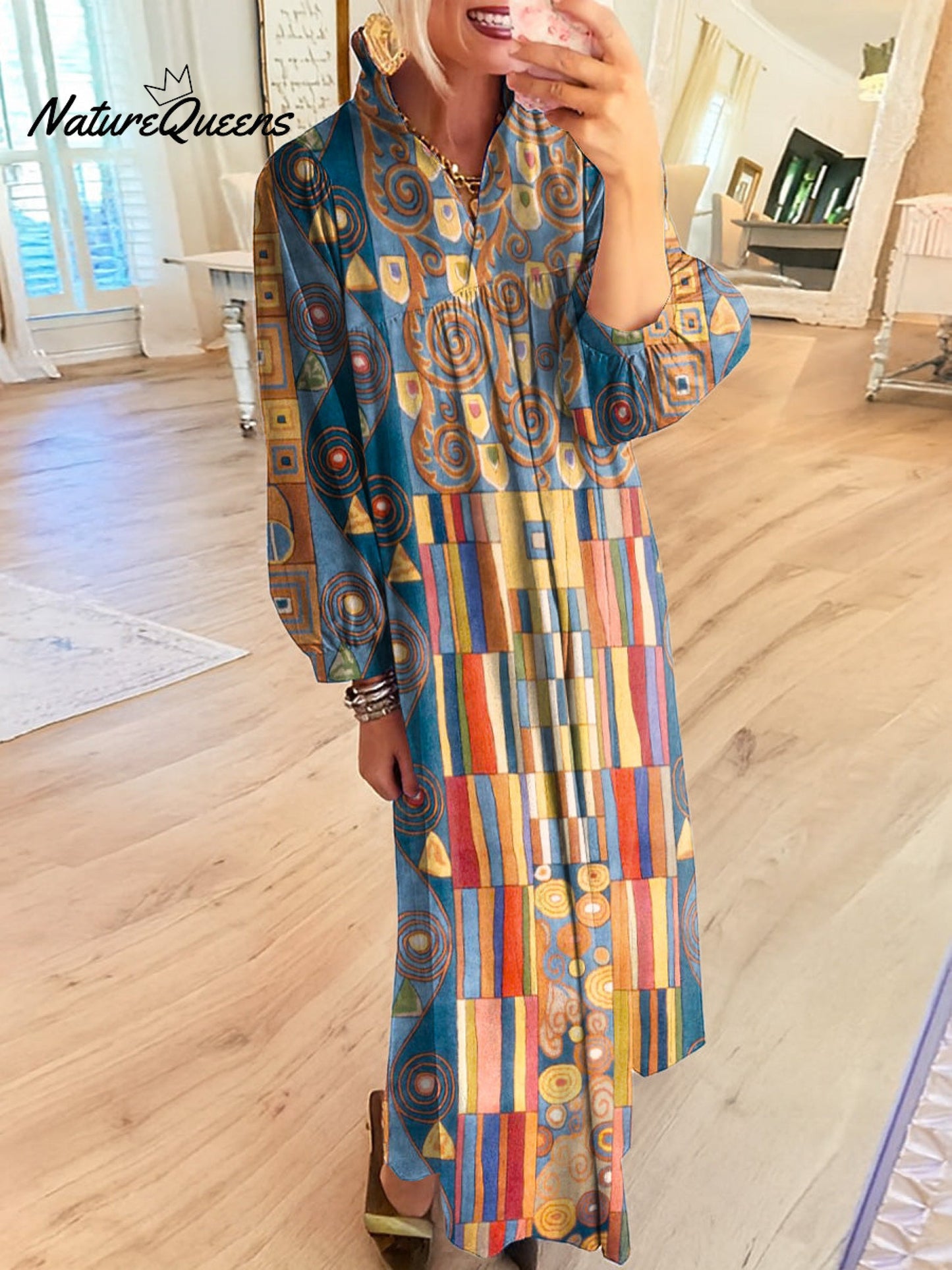 Women's Geometric Pattern Art Print Cotton Dress