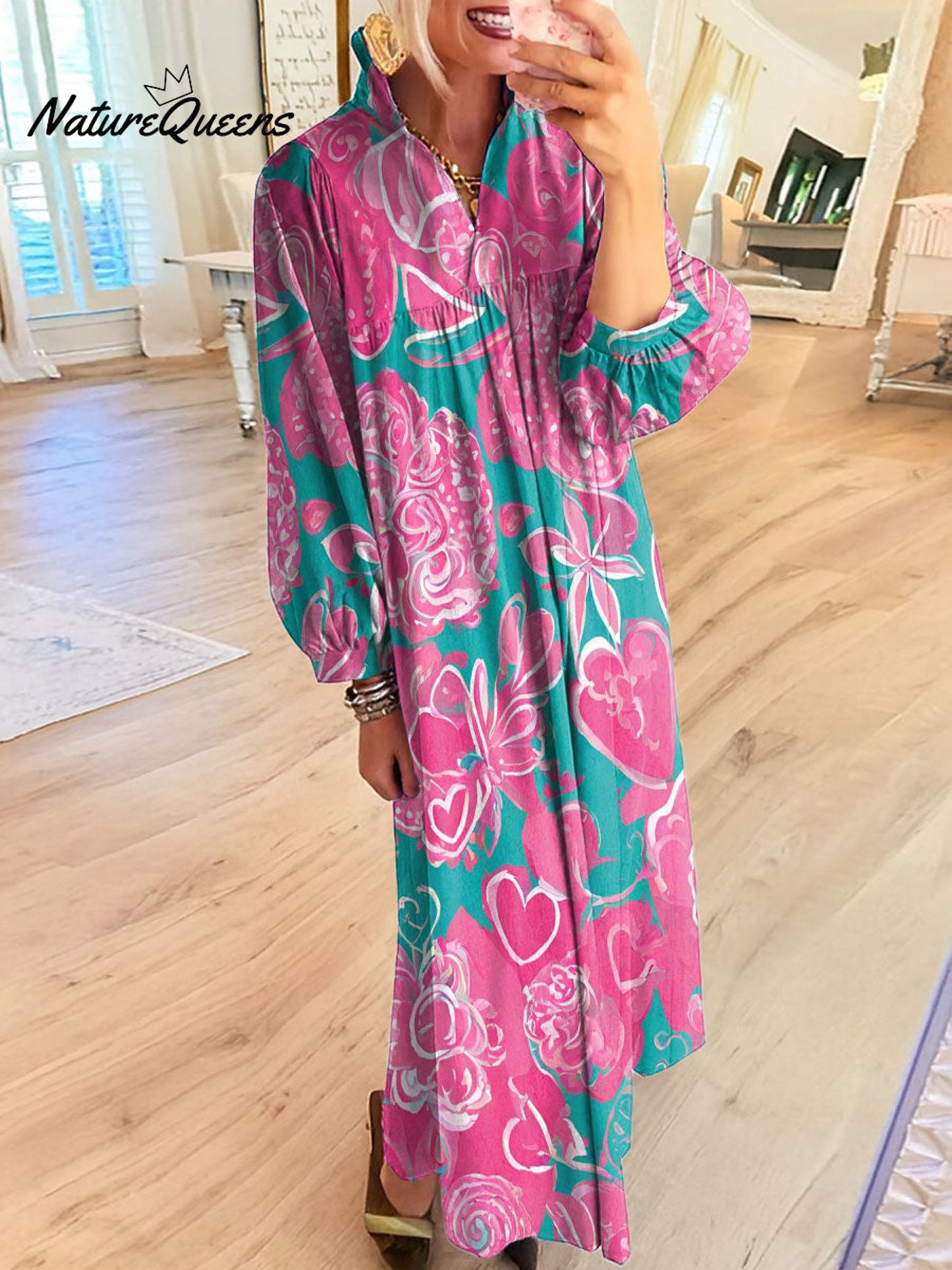 Women's Flowers And Hearts Art Print Dress