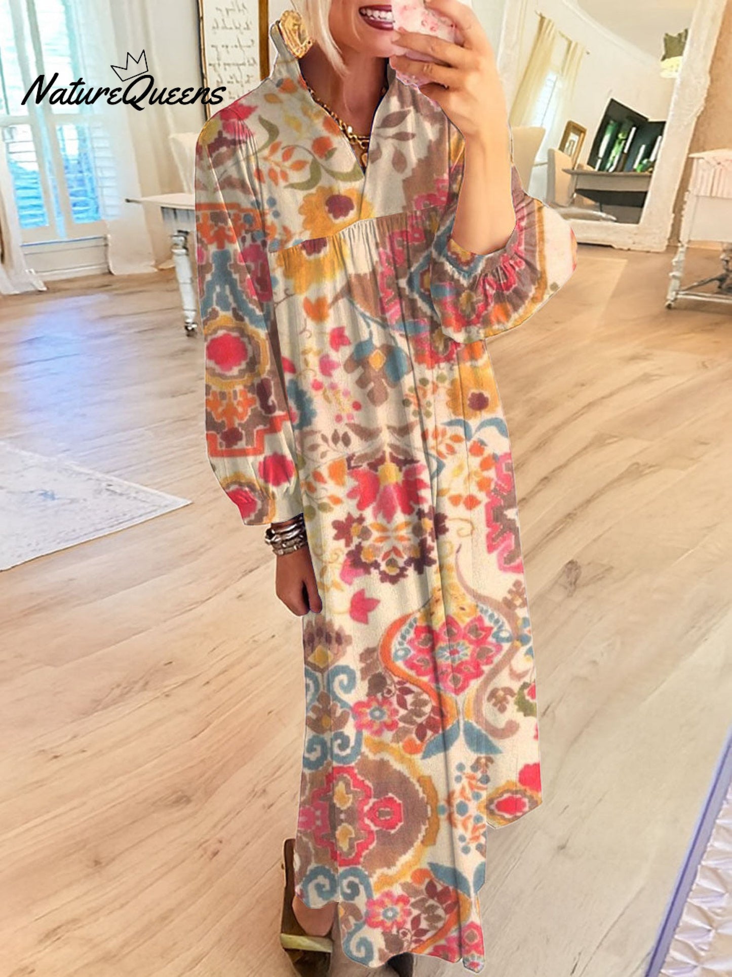 Women's Vintage Flower Art Printed Casual Dress