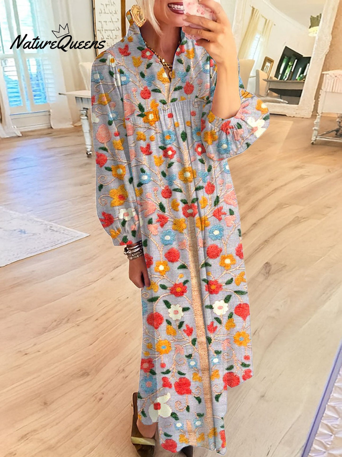 Women's Vintage Flower Art Printed Casual Dress