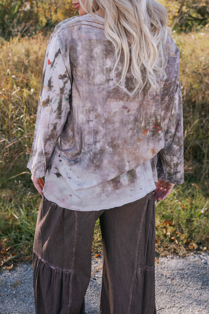 Vintage Art-Print Oversized Long-Sleeve Top