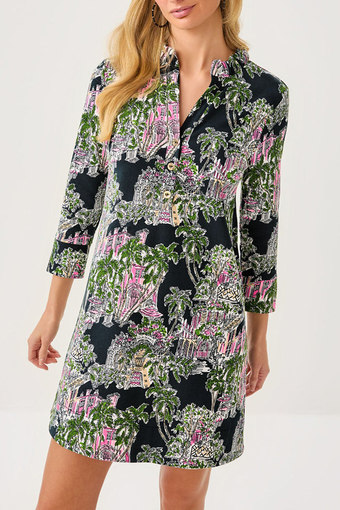 3/4 Sleeves Ruffle Collar Popover Dress