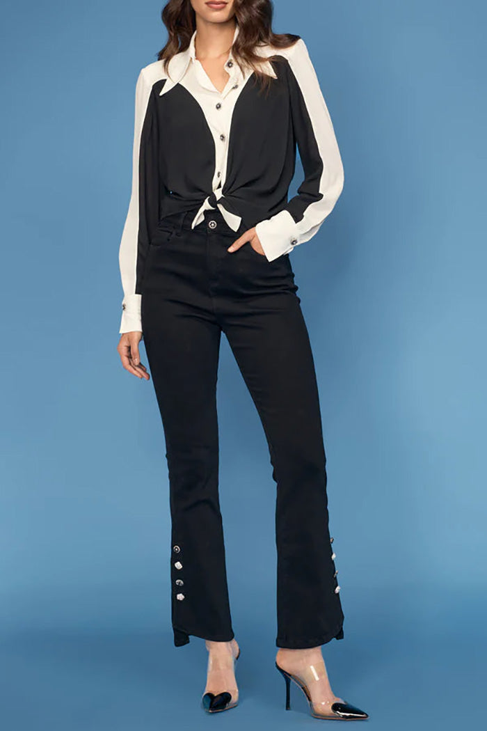 Pocketed Button Trim Black Jean