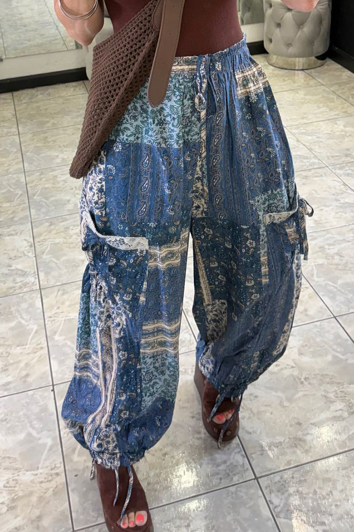 Patchwork Paisley Cargo Balloon Pants