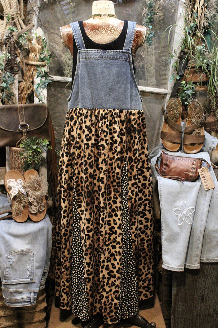 Casual Leopard Print Overall Maxi Dress
