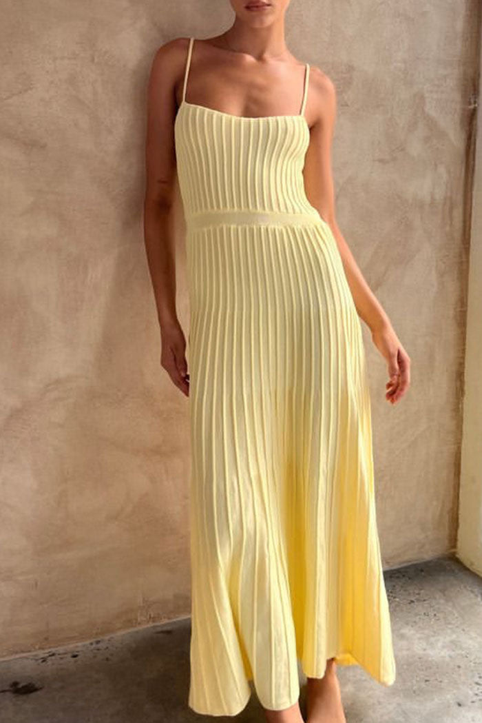 Solid Color Pleated Suspender Dress