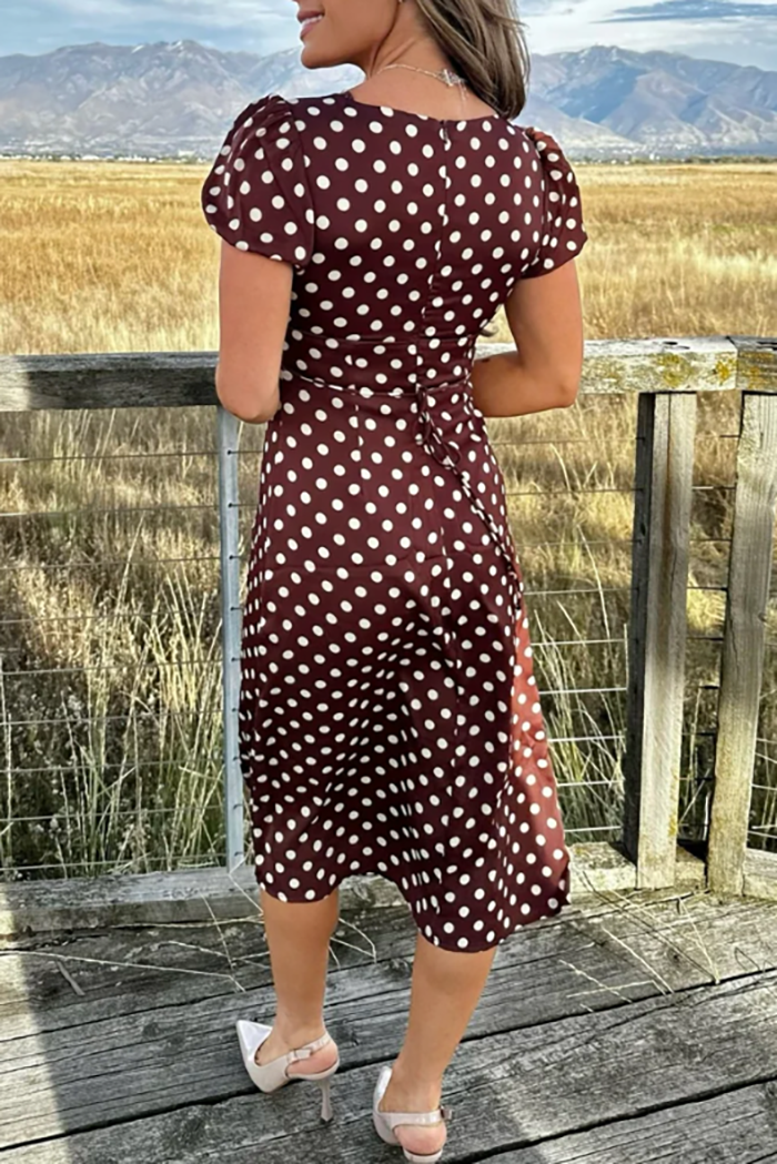 Casual Polka Dot V-Neck Dress