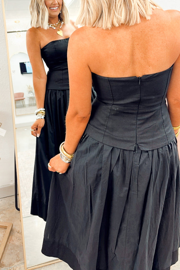 Casual Strapless Pleated Dress