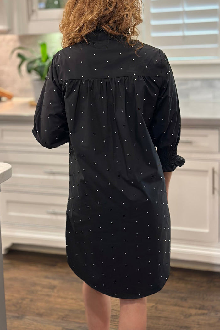 Black Polka-Dot Shirt Pocket Dress