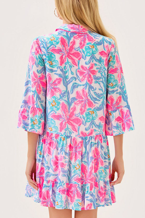 Casual Pleated Hem Floral Dress