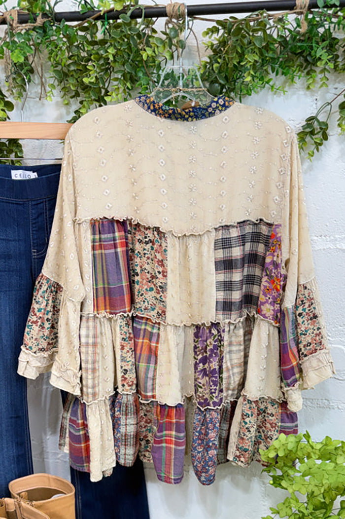 Boho Patchwork Plaid Floral Tiered Top