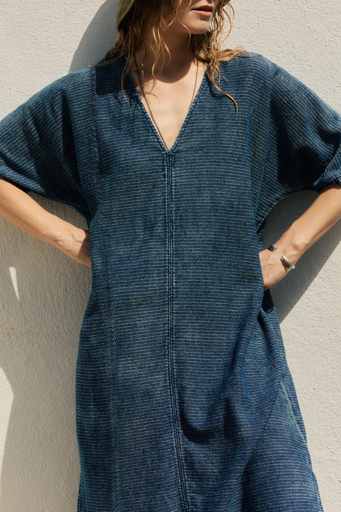 Open Weave Bleached Indigo Caftan