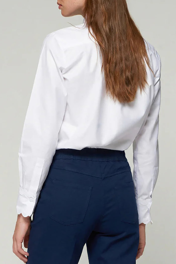 White Ruffle Trim Button Front Top