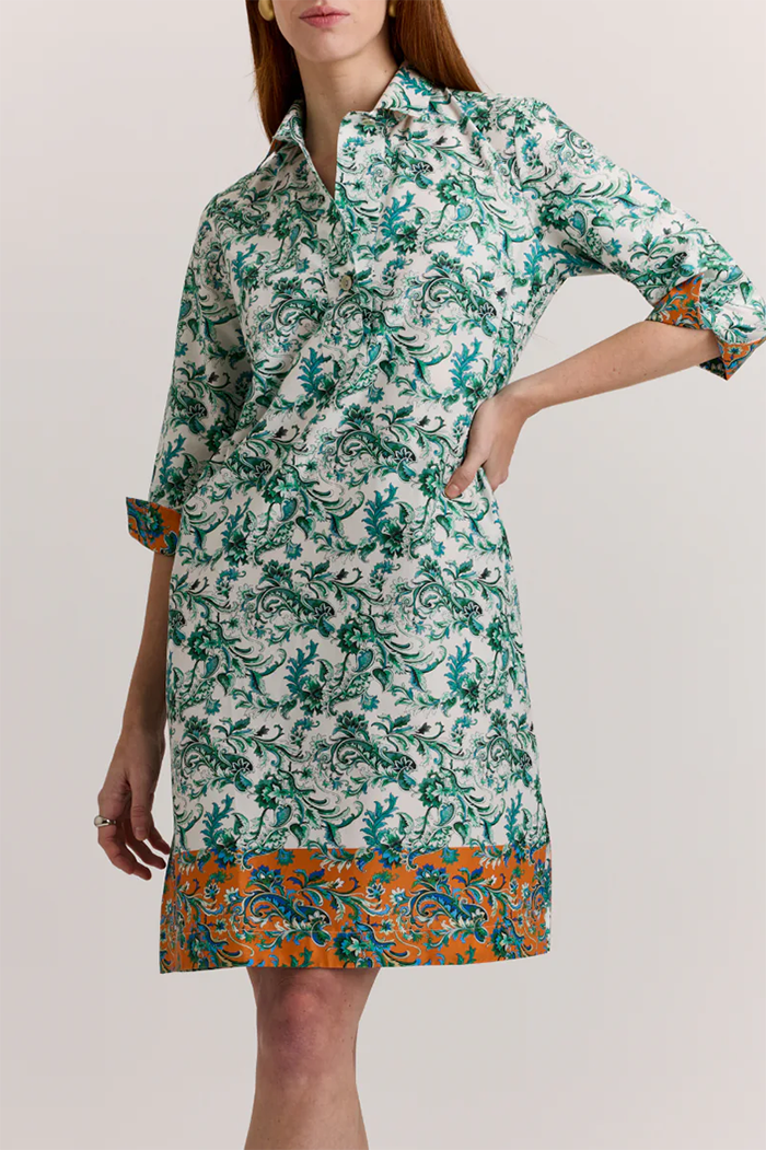 Floral 3/4 Sleeve Contrast Hem Dress