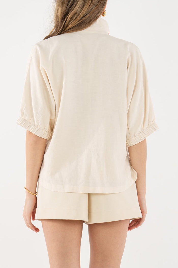 Contrast Trim Buttoned Top
