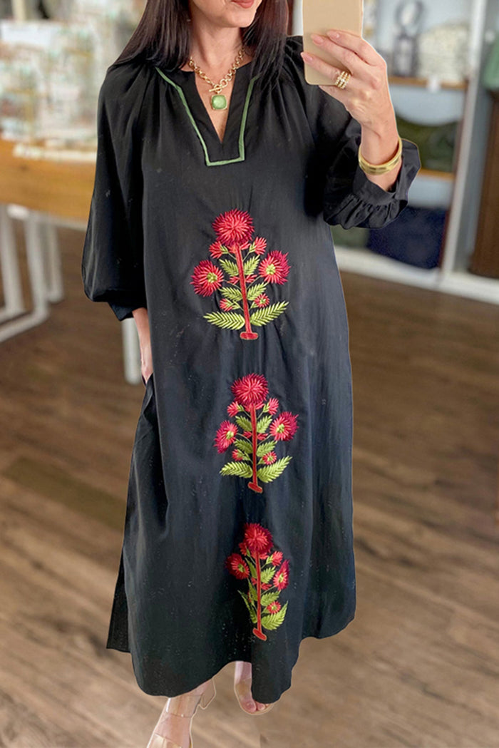 Embroidered Floral Maxi Dress