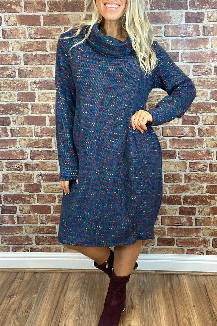 Oversized Cowl Neck Pocket Knit Dress