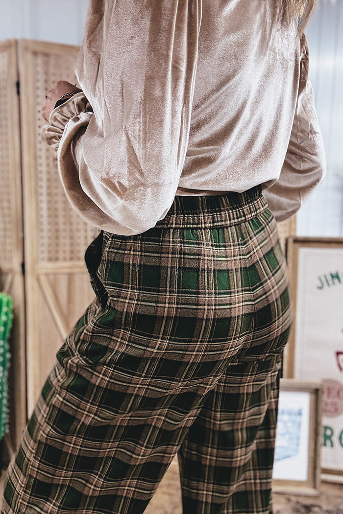 High Waist Pocket Plaid Flare Leg Pants