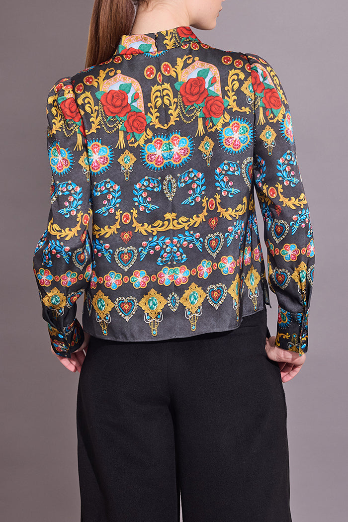 Colorful Embellished High-Collar Top