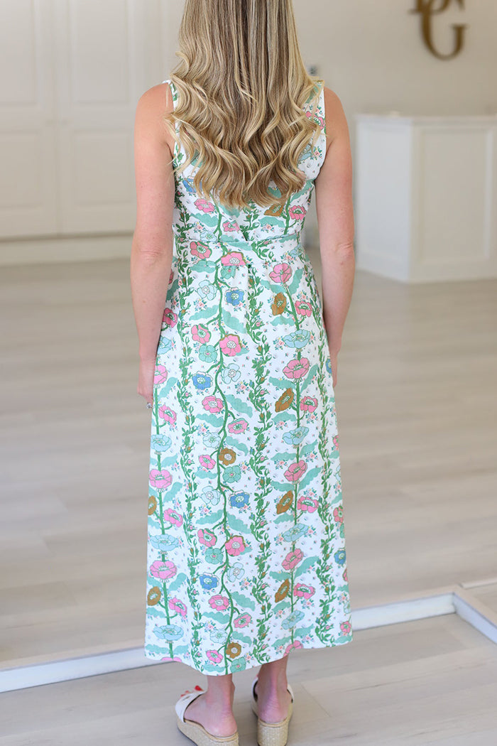 Sleeveless Floral Waist Tie Dress