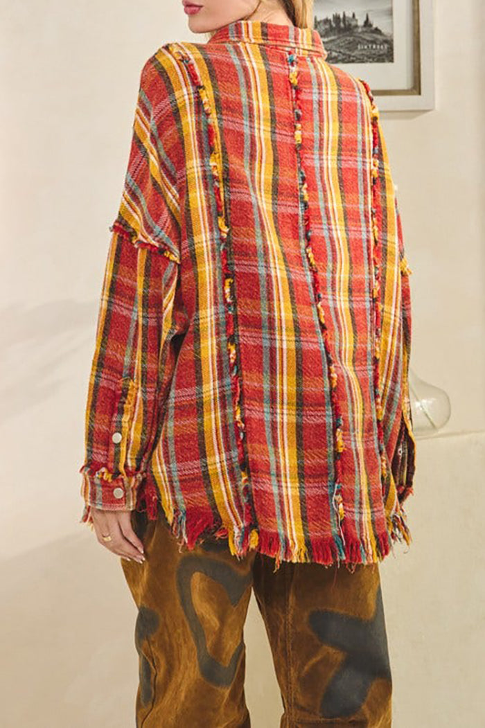 Casual Plaid Fringe Top