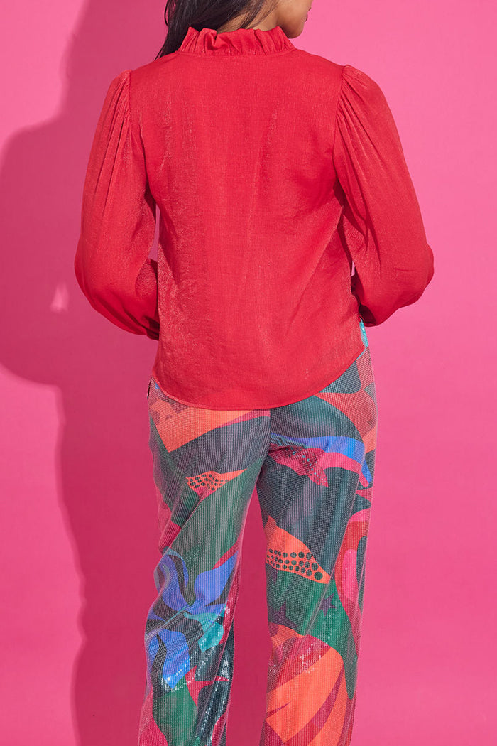 V-Neck Puff Sleeves Blouse