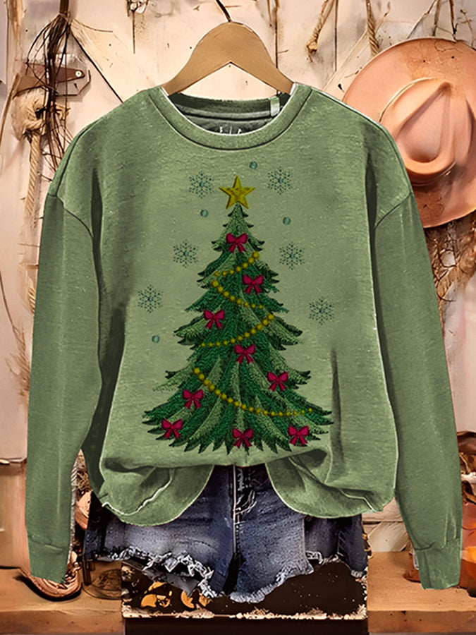 Casual Christmas Tree Pattern Top