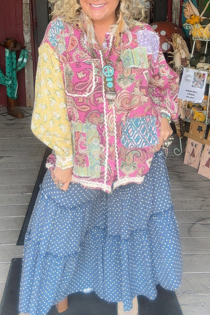 Pocketed Patchwork Button Up Top