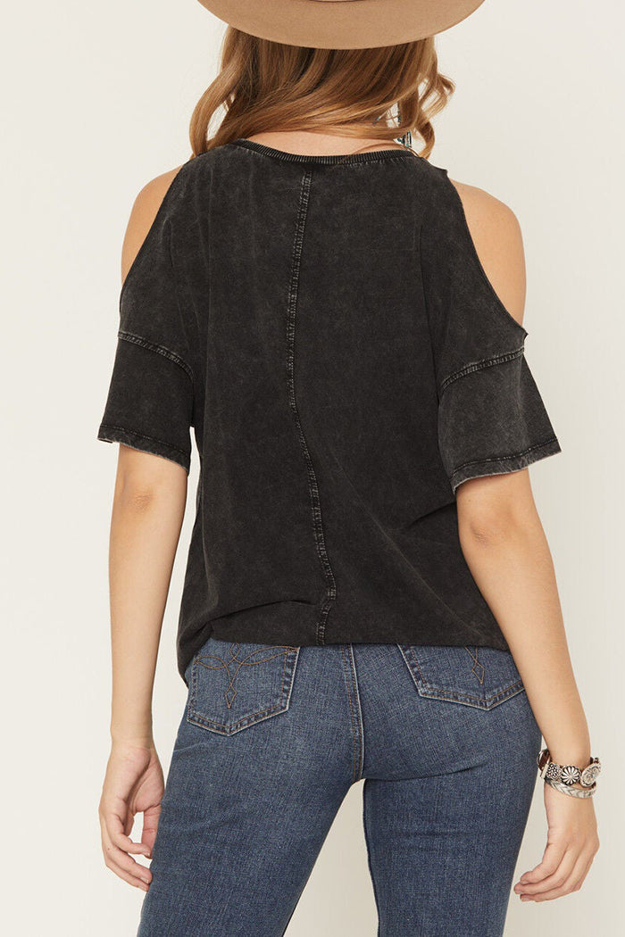 Western Bull Graphic Cold Shoulder Short Sleeve Tee