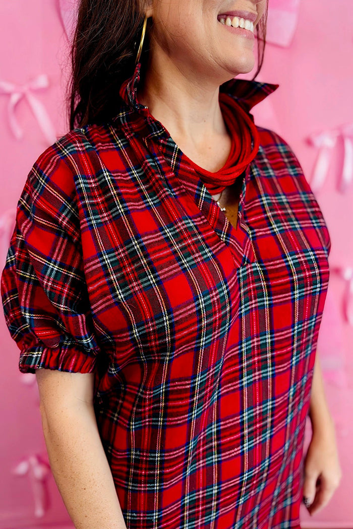 Casual Red Plaid Pocket Maxi Dress
