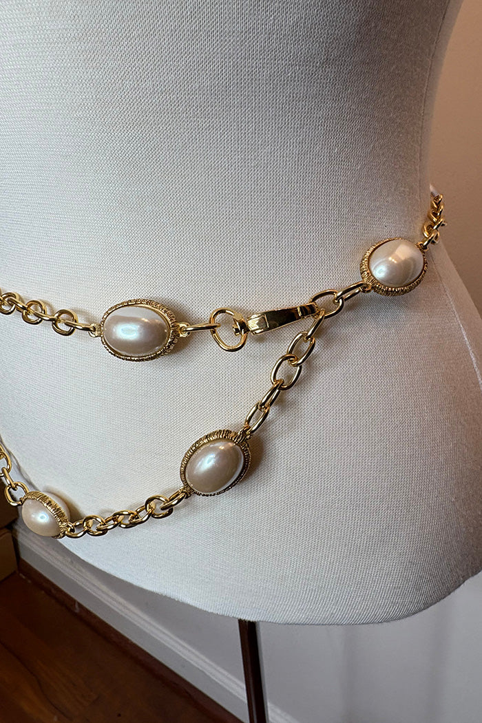Pearl Accent Gold Chain Belt