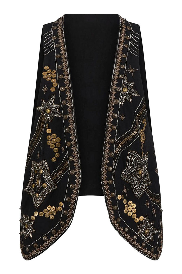 Celestial Sequin Constellation Open Front Vest