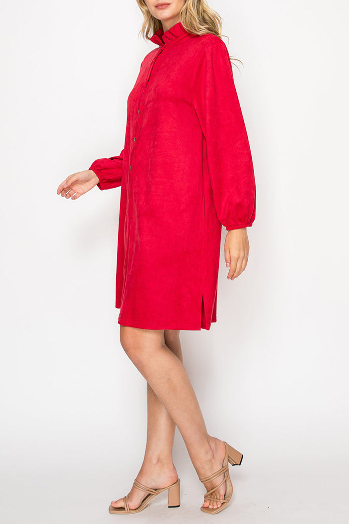 Faux Suede Shirt Dress