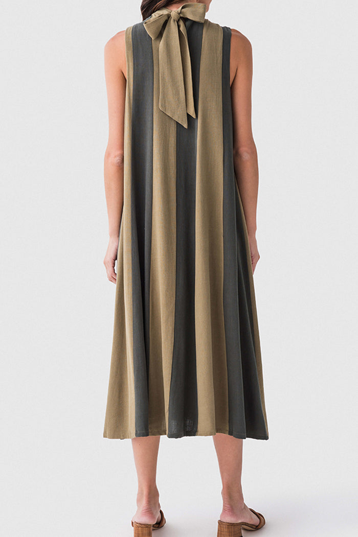 Color Block Sleeveless Stripe Midi Dress