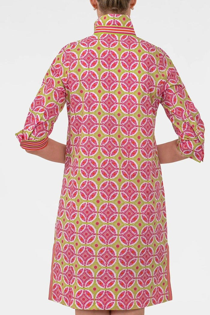 3/4 Sleeve Shell Button Contrast Placket Dress