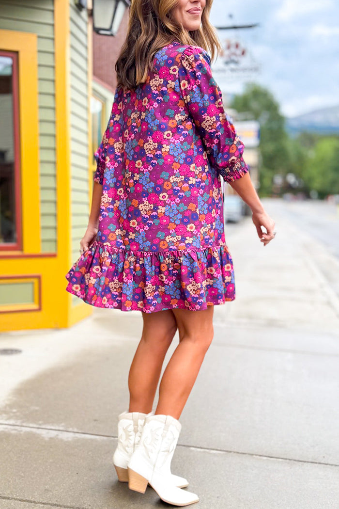 Casual Floral Ruffles Hem Dress