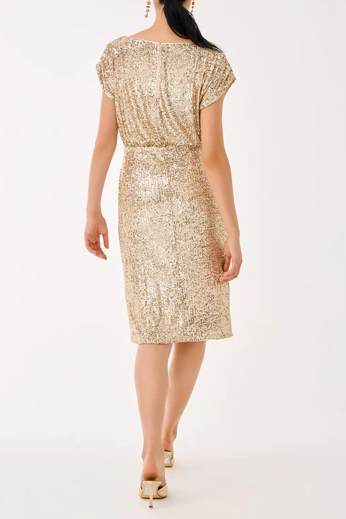 Metallic Texture Boat Neck Sheath Dress