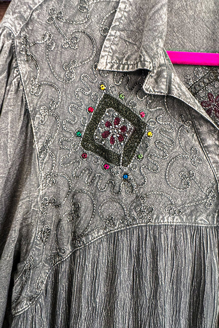 Gravel Embroidered Ruffle Tiered Tunic