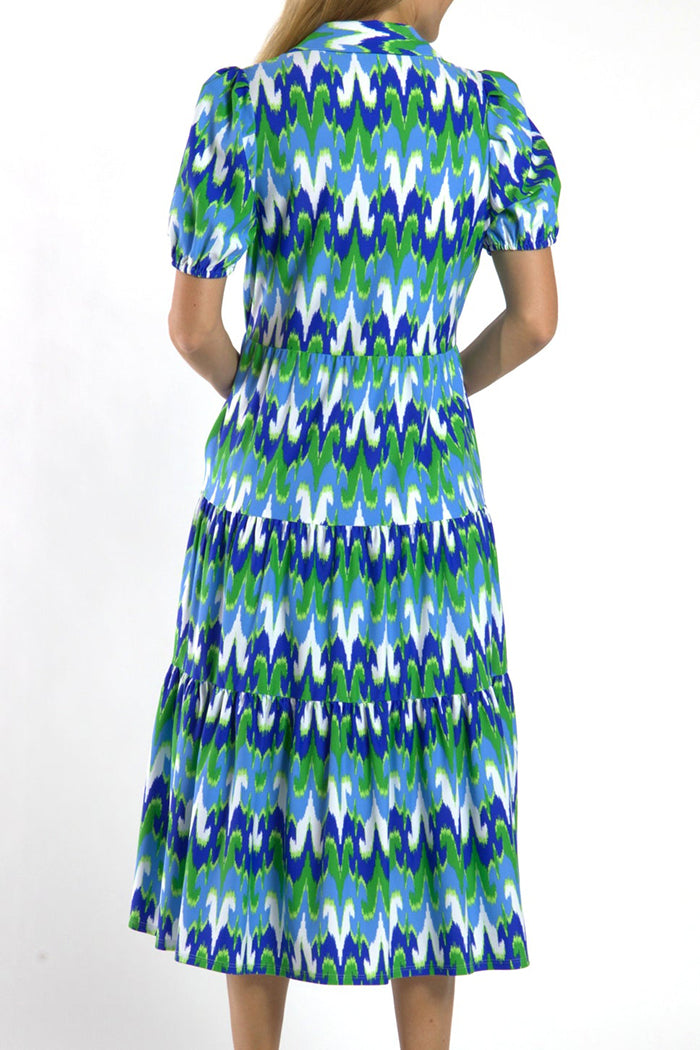 Tiered Puff Sleeve Pocket Dress