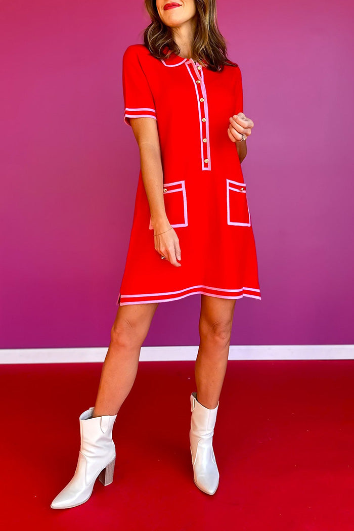 Contrast Trim Pocket Dress
