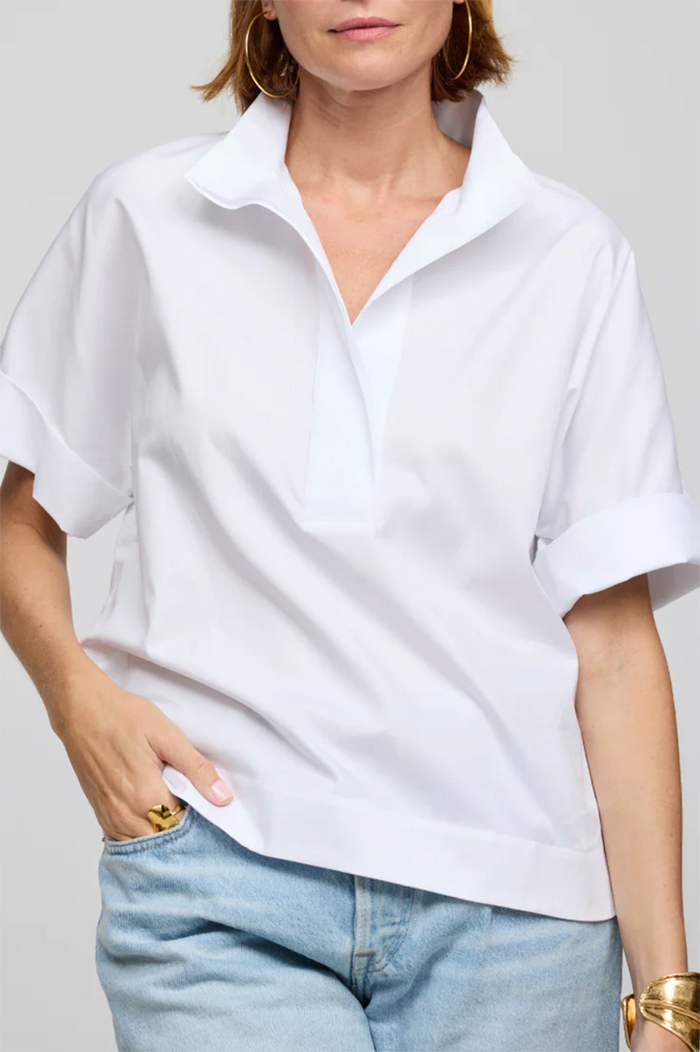 White Elbow Sleeve Top