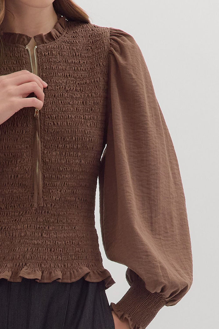 Puff Sleeve Zipper Top
