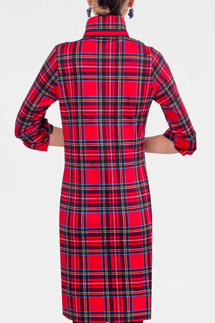 V-Neck Plaid Pocket Dress