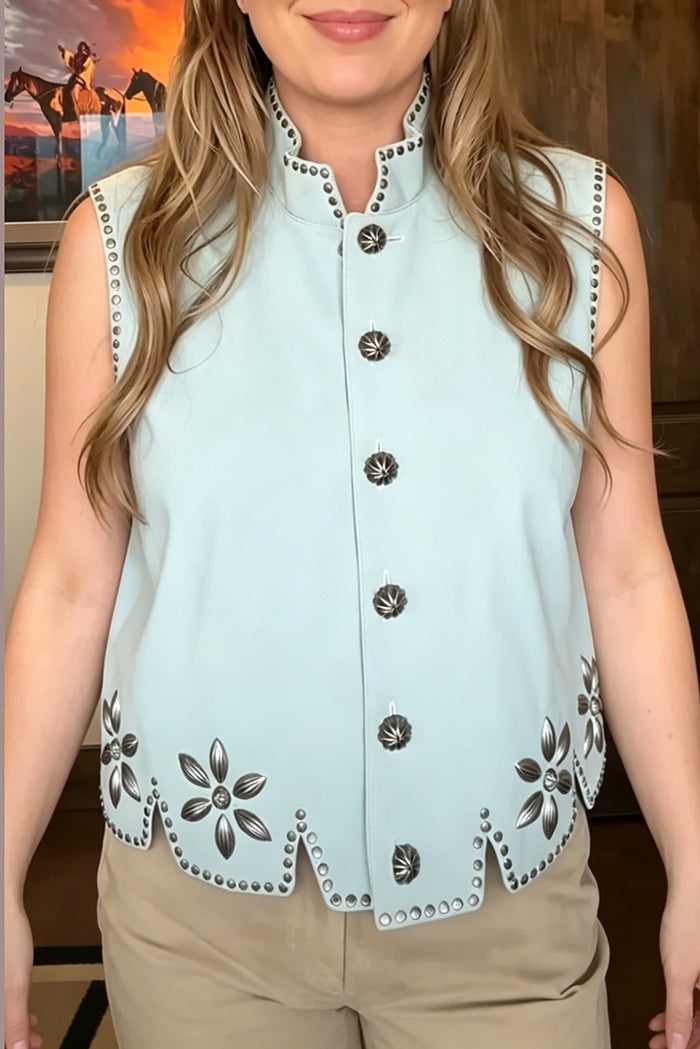 Stand Collar Stud Edge Western Vest