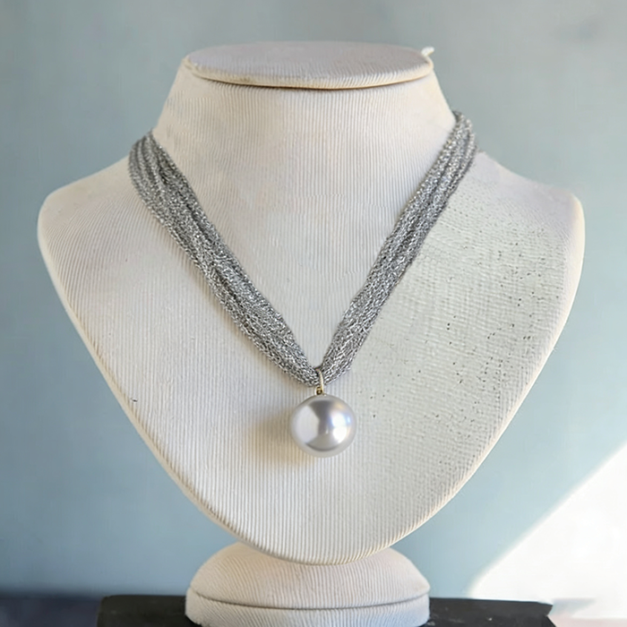 Multi Chain Pearl Pendant Necklace